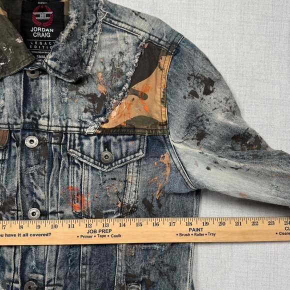 Jordan Craig Denim Jacket Freedom Camouflage Paint Splatter Distressed Size S - Picture 6 of 12